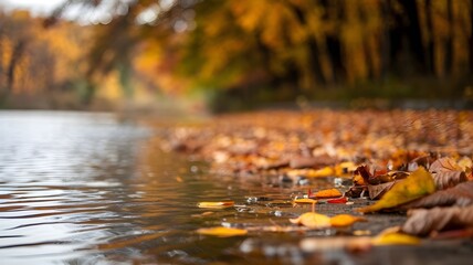 Autumn leaves adorn the serene lake, showcasing the season's beauty