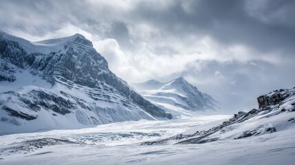 Scenic Athabasca Glacier Hike: Snow-Capped Peaks and Majestic Winter Landscapes Under a Clear Sky
