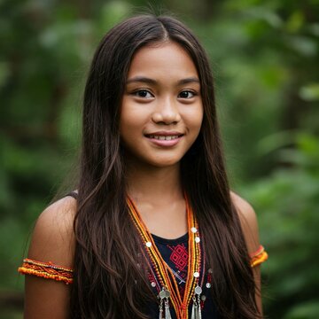 Malaysian indigenous girl smiling serene. Stunning malaysian indigenous girl, orang asli village, malaysia