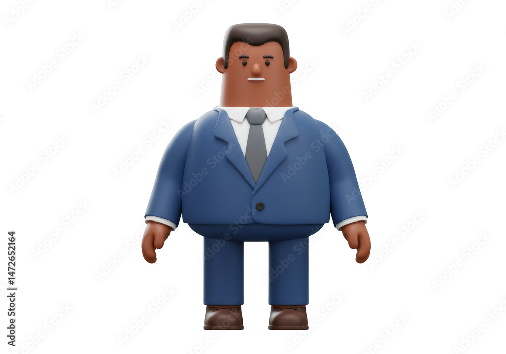 Fototapete ビジネスマン キャラクター 青いスーツ グレーのネクタイ 着用 全身 黒色の背景 3dレンダリング イラスト