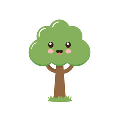 Cute cartoon tree with face, kawaii design
