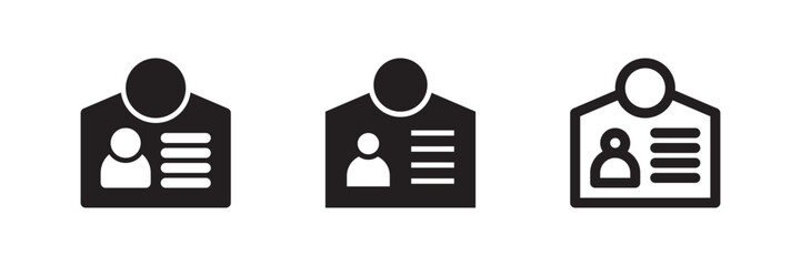 ID card icon set for user profile, staff verification, secure access, and employee identity tracking
