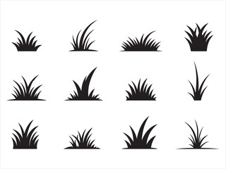 grass icon set silhouette vector on white background. © NH RIDOY