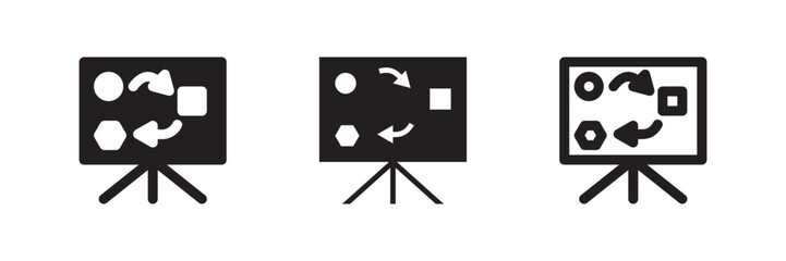 Planning icon set for project mapping, business strategy, team management, and workflow charting