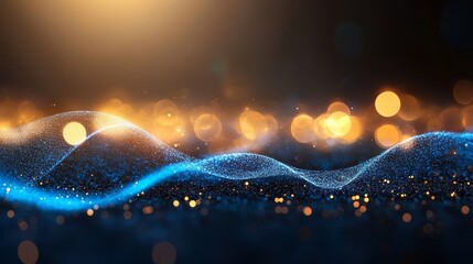 Blue wave with a lot of sparkles and a yellow background. The blue wave is very long and the sparkles are scattered all over it. The yellow background adds a warm and inviting feeling to the image