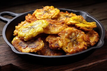 Delicious Tostones: Traditional Caribbean Snack of Twice Fried Flattened Green Plantains Served with Guacamole