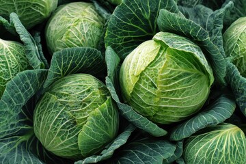 Vibrant Cabbage Field: Lush Green Close-Up of Nutritious Vegetable Background for Agriculture and Healthy Eating