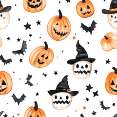 Fototapeta premium Halloween seamless pattern, watercolor minimalist style and cute