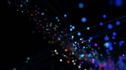 Fototapeta premium A sleek and modern data background featuring flowing lines, grid overlays, and abstract nodes to represent digital information streams. Generative AI