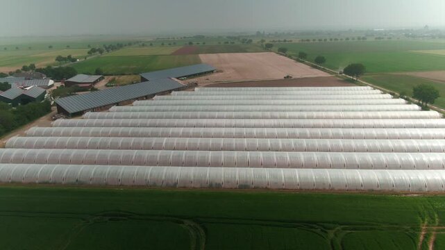 Drone Footage of Greenhouses on a Modern Farm in Europe &ndash; Aerial View of Agricultural Production