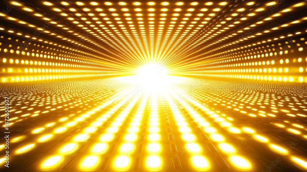 Poster bright yellow lighted room with a large white light shining through the center. the room is filled w
