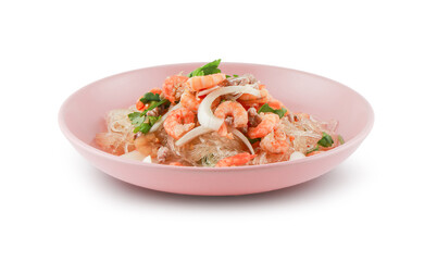 Spicy Glass Noodle Salad,mixed shrimp with minced pork and squid with boiled vermicelli in chili sauce(Yum Woon Sen)