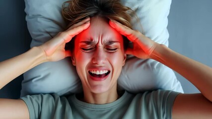 Head pain crisis: temple ache, throbbing sensation, intense discomfort, cranial pressure, migraine onset, sharp distress, emotional strain, sensory overload, painful episode, mental pressure. - Powered by Adobe