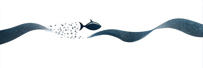 Obraz premium Minimalist Logo Design Featuring a Fish With Water Ripple Texture in a Clean White Space