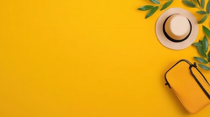 Yellow Summer Accessories Flat Lay on Vibrant Background