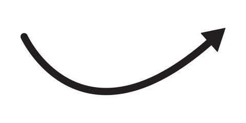 Fototapeta premium Curve arrow icon vector . Black long up arrow icon vector . arrow pointing upward. Long arrows icon. Long curved hand drawn arrow. Set of vector curved arrows hand drawn. Sketch doodle style.