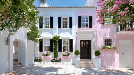 Fototapeta premium Colorful Houses with Flowers