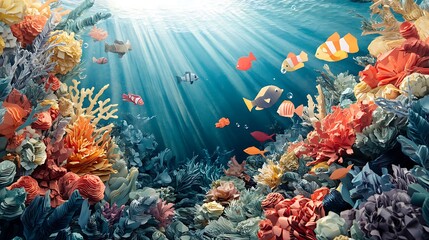 Naklejka premium Underwater Coral Reef Scene. (4)