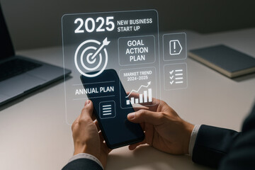 2025 new year, new business start up, target, goal action plan for success growth, market trend 2024-2025, Annual plan development - Strategic Digital Workspace Scene