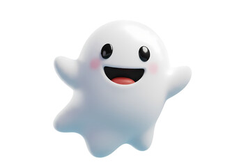 Obraz premium Adorable Happy Ghost Cartoon Character 3D Render isolated on transparent background