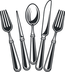 Silhouette of cutlery in minimalist black and white design for kitchen and dining icons 
