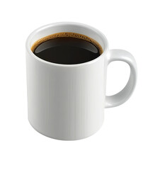 White coffee mug with black coffee isolated on Png Format and Transparent Background