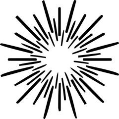 Obraz premium Black starburst design with radiating lines of varying lengths from a white center on a white background.