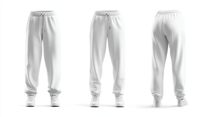 Minimalist Blank White Sports Sweatpants Mockup - Front View for Apparel Showcase