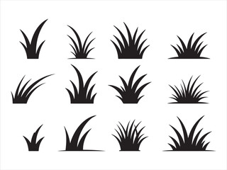 grass icon set silhouette vector on white background.