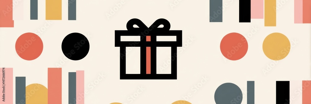 Aufkleber minimalist icon of a gift box in an abstract pattern showcasing vibrant colors and shapes