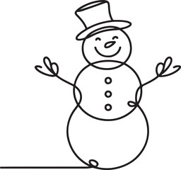 Smiling Snowman Line Art Holiday Symbol