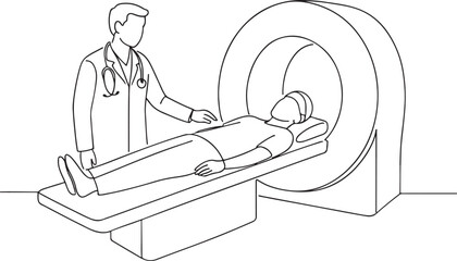 MRI Scan Procedure with Doctor and Patient Sketch