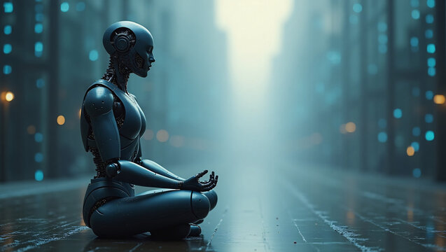. Binary Born: The First Humanoid
A futuristic humanoid robot emerging from a digital matrix of 1s and 0s, surrounded by glowing binary codes, resembling a human male form.A female humanoid robot desi