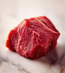 Raw beef steak on white marble background, high detail food photo