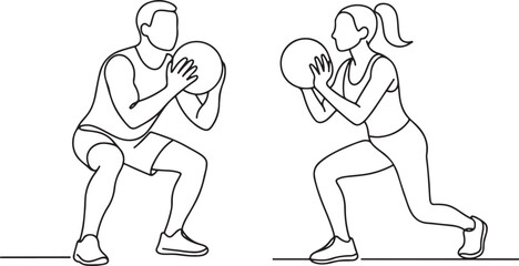 Couple Working Out Together with Weight Ball Art