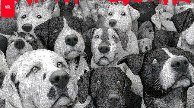 A hyper-detailed 3D rendering of a &ldquo;Where&rsquo;s Waldo?&rdquo; scene reimagined entirely with dogs. Generative AI