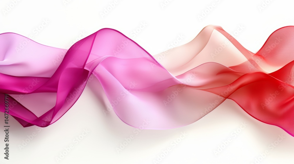 Poster long pink and red ribbon with a white background. the ribbon is flowing and has a sense of movement
