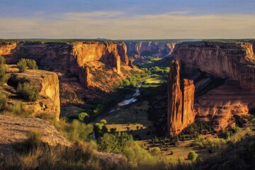 Panoramic Sunrise over Canyon De Chelly: A Stunning Arizona Landscape of Southwestern Cliffs and Navajo Heritage