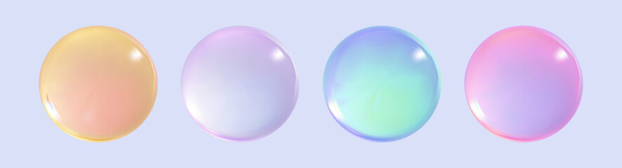 Realistic glossy  rainbow ball.Abstract 3D light bubble with glare.Geometric abstract  iridescent liquid shape.