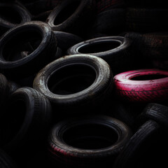 Obraz premium Pile of used tires at the skip