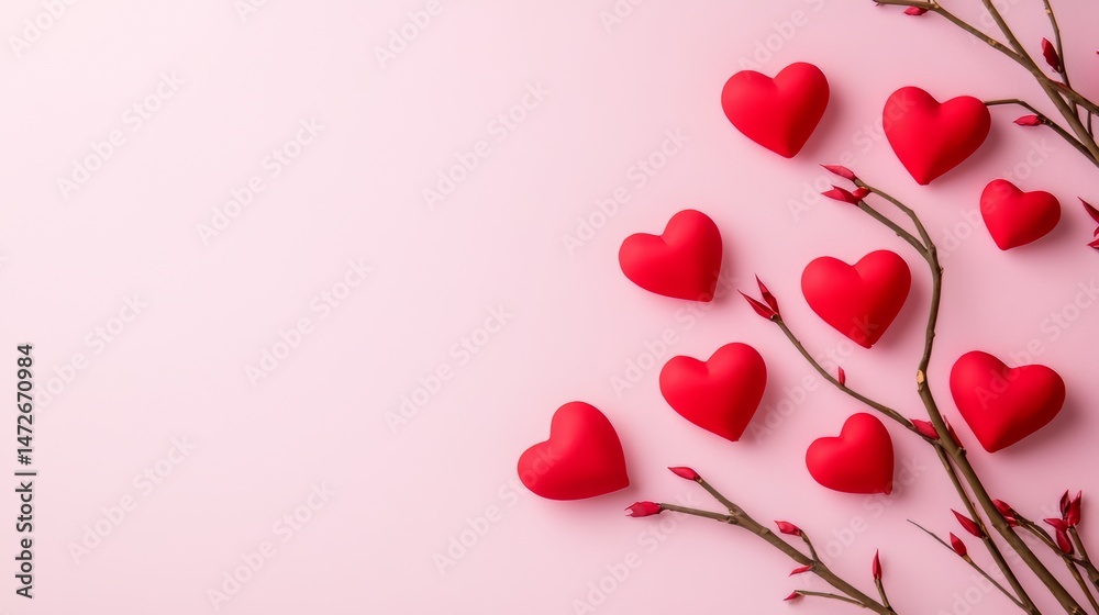 Leinwandbilder pink background with a bunch of red hearts on it. the hearts are arranged in a tree-like pattern