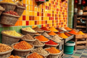 Fototapeta premium Colorful Spice Bazaar Scene