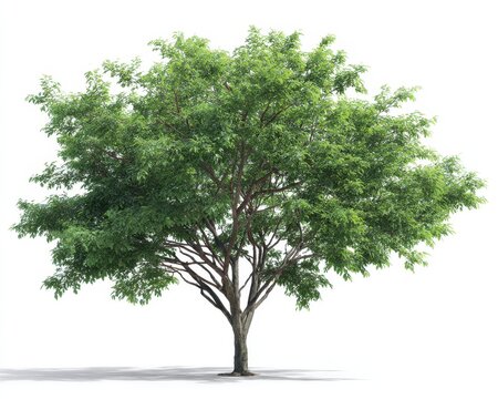 Realistic 3D Representation of Hackberry Tree in Lush Green, Isolated Against a Clean White Background for Nature Enthusiasts