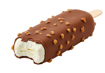 Delicious Chocolate Covered Ice Cream Bar with Nuts  Creamy Vanilla Ice Cream Treat Summer Snack Frozen Dessert isolated on transparent background