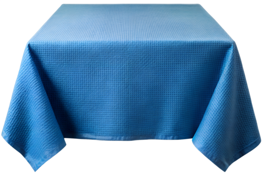 Square blue tablecloth fabric texture isolated on transparent background.