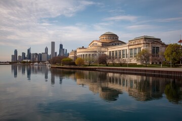 Fototapeta premium Chicago's Museum of Science and Industry: A Stunning Architectural Marvel on the Shores of Lake Michigan