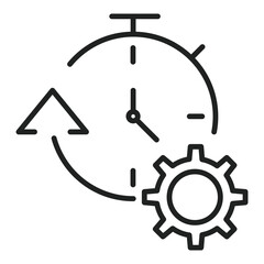 Clock and gear show process with time passing, it can illustrate improvement or project management in simple outline icon style.