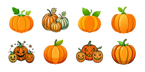 set of pumpkins, Halloween Elements in white Background