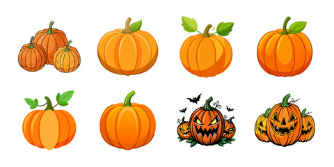 set of pumpkins, Halloween  Elements in white Background, 