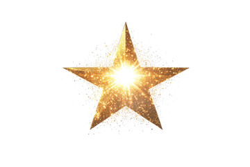 Golden Sparkly Star with Glowing Shine and Luminous Radiance Photorealistic Design Transparent Background.